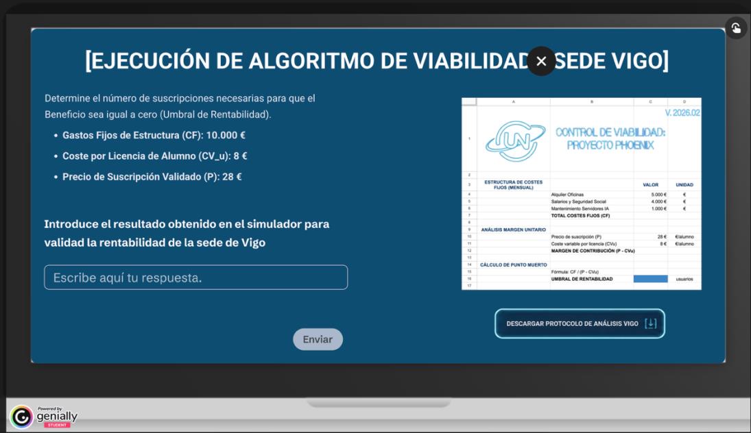 Simulador de viabilidad económica con costes fijos, coste variable y precio de suscripción